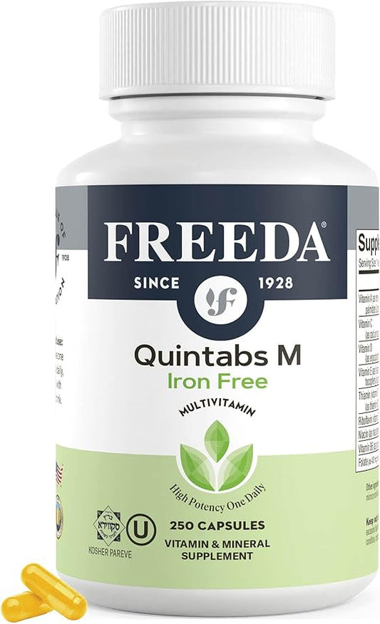 FREEDA One Daily Multivitamin Without Iron – Kosher Adult Multivitamin Supplements for Women & Men’s Health with Biotin, Vitamin B12, B1, B2, B5, Folic Acid, Niacinamide – Gluten Free (250 Capsules)