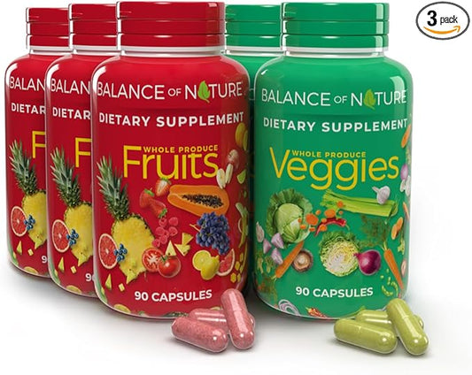 Balance of Nature Whole Food Supplement with Fruit and Vegetable Ingredients for Women, Men, and Kids - 90 Capsules, 3 Sets