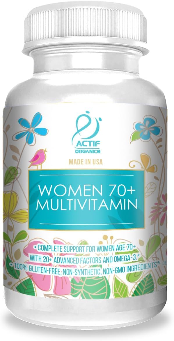 ACTIF Organic Multivitamin for Women Age 70+ with 20+ Advanced Factors and Omega-3, Non-GMO, Made in USA, 90 Count