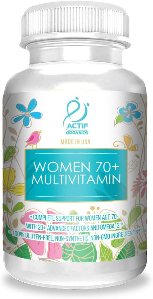 ACTIF Organic Multivitamin for Women Age 70+ with 20+ Advanced Factors and Omega-3, Non-GMO, Made in USA, 90 Count