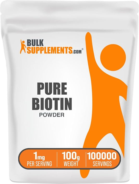 BulkSupplements.com Pure Biotin Powder - as Vitamin B7, Biotin Supplement, Biotin Vitamins for Hair, Skin and Nails - Gluten Free, 1mg per Serving, 100g (3.5 oz) (Pack of 1)