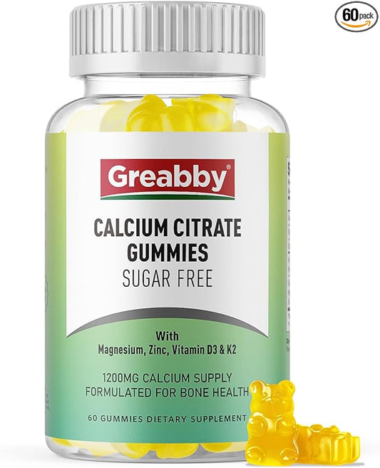 Calcium Citrate Gummies 1200 mg for Kids & Adults, Sugar Free, with Vitamin D3, K2, Magnesium, Zinc, Bone Support for Women & Elders, Natural Pineapple Flavor, 60 Gummies