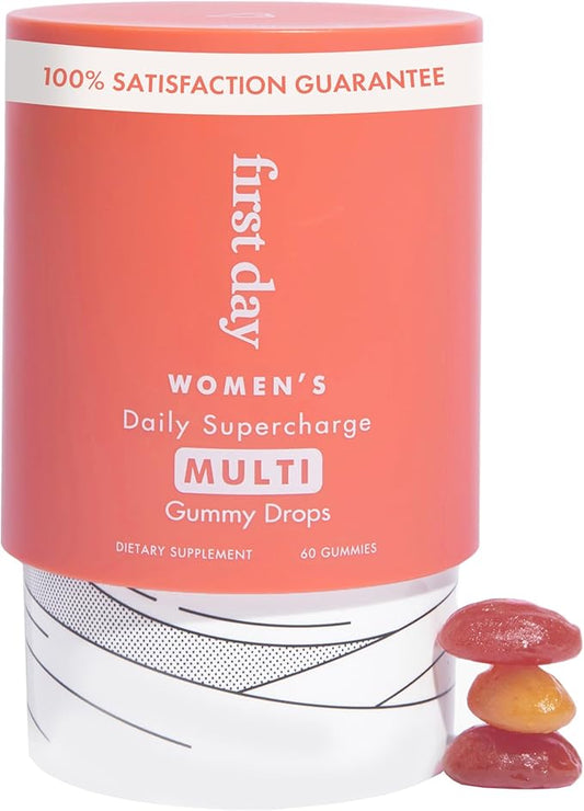 FIRST DAY Women’s Daily Supercharge Multivitamin Gummies – Includes Methylfolate & Methylcobalamin B12, Vitamins A, B1, B6, C, D3, E & K + Magnesium, Zinc, Biotin – Only 2g Sugar – 30 Day Supply