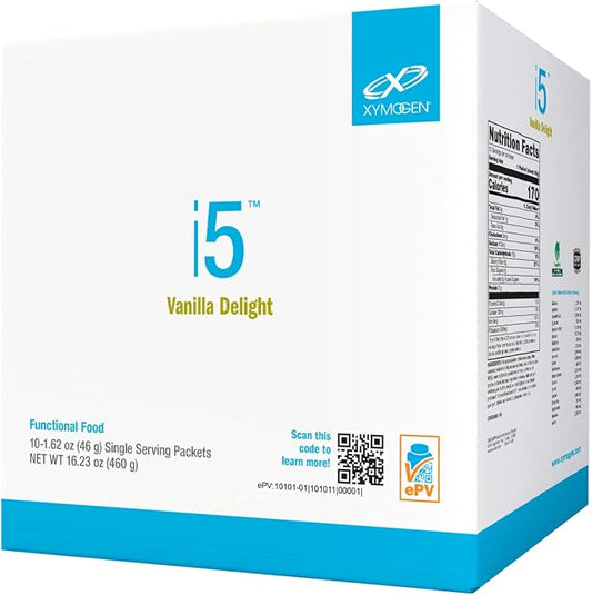 XYMOGEN i5 - Gut Health, Detox + Cytokine Balance Support Powder - 21g Protein, Immunoglobulin, Arabinogalactan, Broccoli Seed Extract - Vanilla Drink Mix (10 Packets)