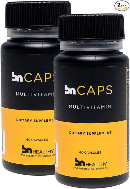 BN Caps - Multivitamin Capsule with 22 Essential Nutrients: Vitamins A, B-6, B-12, C, D3, E, K, Biotin, Iron & Zinc, Supports Men & Women Overall Health, 120 Capsules, 120 Days Supply (2 Pack)