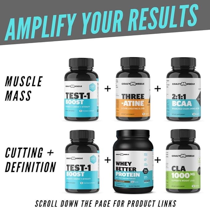 Crazy Muscle Testosterone Booster for Men and Women (over 1,300mg per capsule) to Increase Low Testosterone Levels by Crazy Muscle - Reverse The Effects of Low Test on Muscle and Fat - 90 Pills