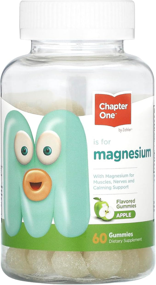 Chapter One Magnesium Gummies for Kids & Adults - Natural Calm Gummies - Calm Magnesium Citrate - Bone and Muscle Function Supplements for Kids & Adults - Mood Support, Kosher Apple Flavor (60)