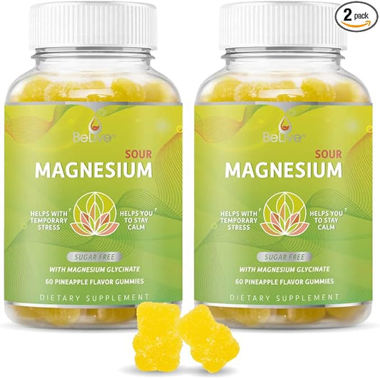 BeLive Magnesium Gummies 200mg - 60 Ct | Magnesium Glycinate Supplements for Relaxation, Stress Relief, and Sleep for Adults & Kids - Tasty and Tangy Pineapple Flavor (2)