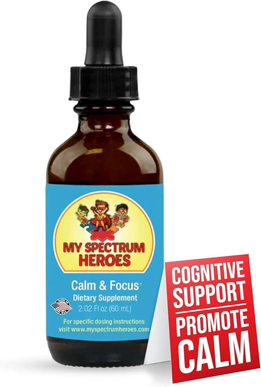 Calm & Focus Supplement Drops - Brain Support with L-theanine, GABA, Huperzine A - Enhance Focus for Kids or Adults - Boost Concentration for Kids & Teens - 2.02 FL oz. (60 ml)