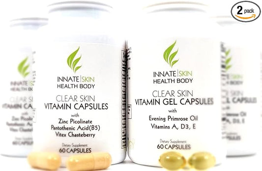 Clear Skin Acne Vitamin System | 20 Botanicals, Minerals & Vitamins | 60 Count Pack of 4 by Innate Skin