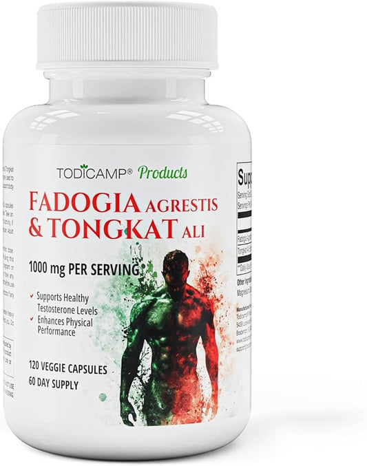 Fadogia Agrestis 20:1 with Tongkat Ali 1000mg Complex Longjack Tongkat Ali Extract with Fadogia Agrestis 600mg Supplement - 60 Days Supply