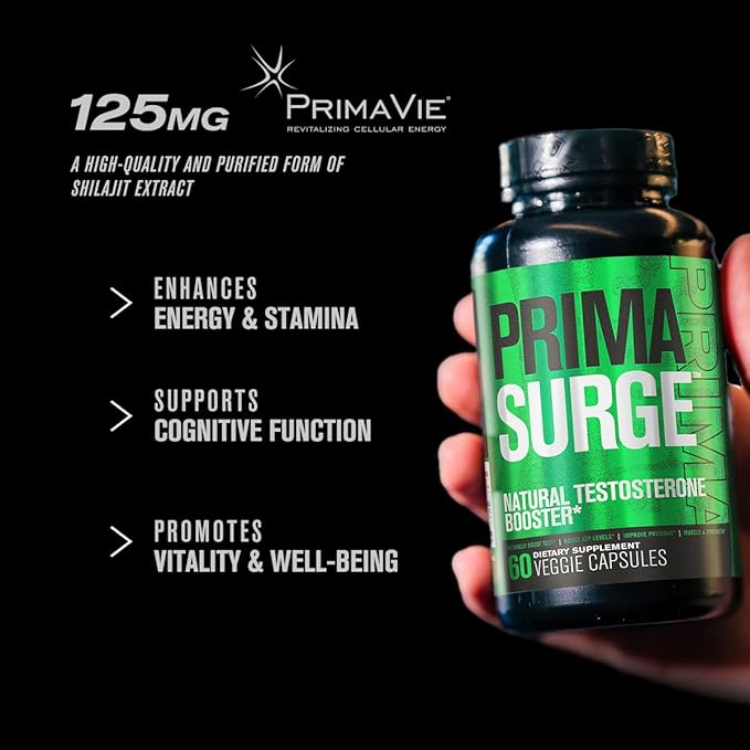 Jacked Factory Testosterone Booster for Men PRIMASURGE - w/Tongkat Ali, PrimaVie, Ashwagandha - Boost Vitality, Muscle Growth & Energy | Natural Test Booster Supplement - 120 Veggie Pills