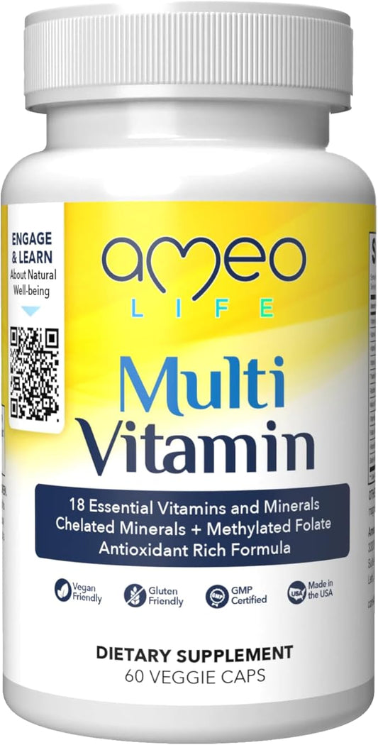 Chelated Daily Multivitamins for Adult Men and Women - Multi Vitamin Supplement with Zinc, Biotin, Iodine, Chromium, Manganese and Vitamins A, B6, B12, C, D and E - 60 Capsules