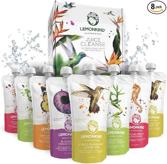 LEMONKIND 1-Day CORE Colon Juice Cleanse: Detox, Gut Health, Boost Energy, Reduce Bloating - Vegan, Gluten-Free, Pressed, Women-Owned, 8 juices