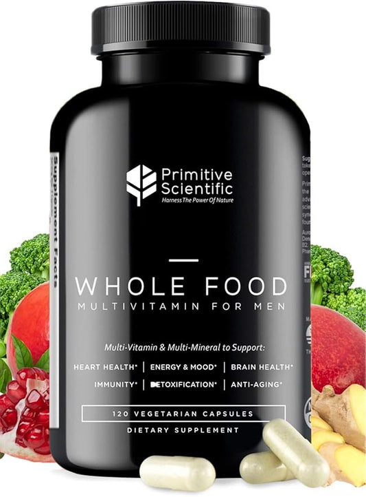 Whole Food Multivitamin for Men (120 Vegetarian Capsules) for Strength, Energy, Immune Support, Anti-Aging and More | Natural & Sugar-Free Multivitamin for Men
