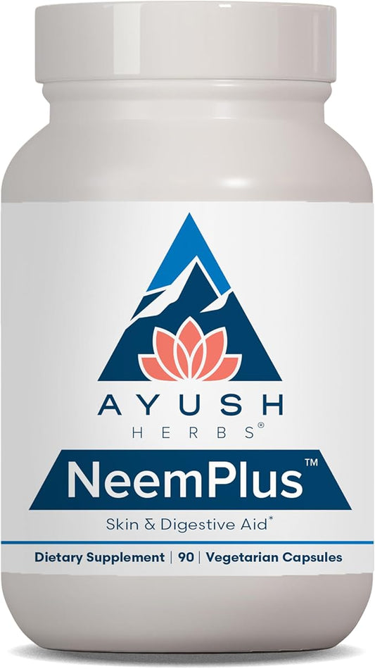 Ayush Herbs Neem Plus - Digestive Health for Women & Men, Gut Support Supplement for Stomach & Skin Health, Immune Support - 90 Vegetarian Capsules (1 Count)