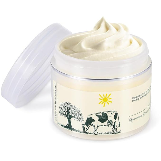Beef Tallow for Skin, Grass Fed Organic Tallow Balm, Whipped Tallow Face Moisturizer, All-Natural Body Lotion for Dry Skin, Unscented Tallow Cream for Face and Body Care