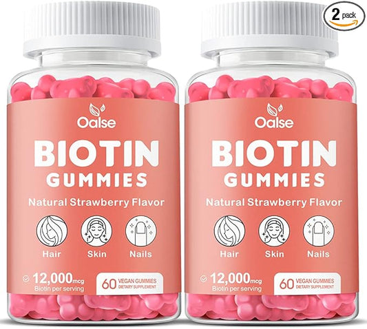 Biotin 12,000mcg Gummies, Hair Skin and Nails Vitamins for Women - Biotin Vitamins with Chlorophyll, Black Seed Oil, Multivitamins & Zinc Support Hair Glowth Immune Health (2-Pack)