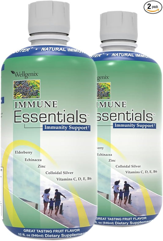 Wellgenix Immune Essentials - Multivitamin Liquid for Men, Women & Kids - Vegan Supplement with Vitamins C, D Elderberry Zinc, Echinacea for Toddler, Kid & Adult 32oz