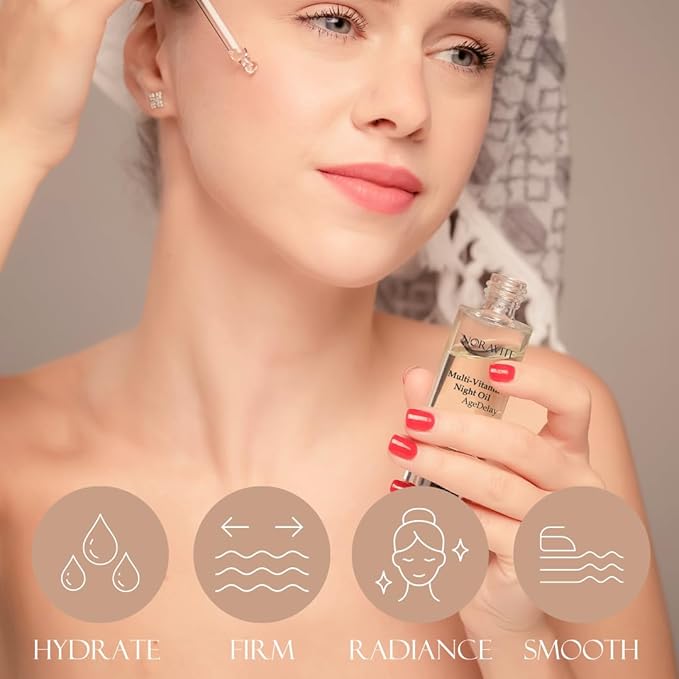 AgeDelay Multi-Vitamin Night Facial Oil - Intensive Skin Tightening Oil & Moisturizer - Nourishes Protects & Rejuvenates - Antioxidant Serum w/Vitamin E, Omega 3,6,9 & Seaweed - 30ml