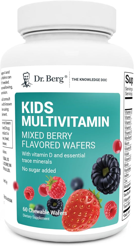 Dr. Berg Kids Chewable Multivitamins (NOT Sweetened w/Sugar) - Daily Multivitamin for Kids That Includes 20 Nutrients & Trace Mineral Complex - Mixed Berry Chewable Vitamins for Kids