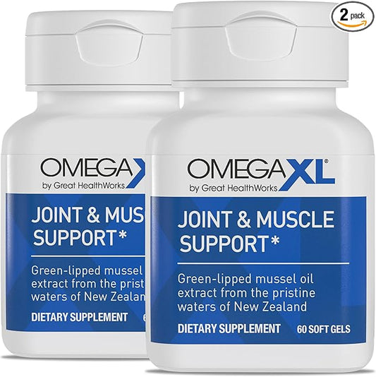 OmegaXL Joint Support Supplement - Natural Muscle Support, Green Lipped Mussel Oil, Soft Gel Pills, Drug-Free, 60 Count (2 Pack)