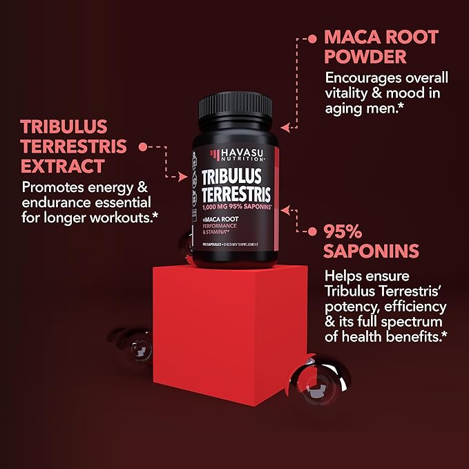 Tribulus Terrestris for Men (95% Saponins) with Maca Root - 1,000 mg Tribulus Terrestris Extract and Maca Root Capsules for Men - Male Performance Support - 90 Tribulus Extract and Maca Capsules