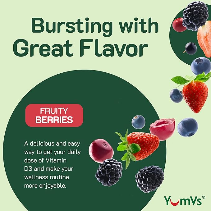 YumVs High Potency Vitamin D3 Gummies 5000 IU 125 mcg - Berry Flavor - Vegetarian Kosher Halal Gluten Free - Vitamin D Gummies for Adults - Vit D Vitamin D 5000 IU Gummy for Men and Women (120 Count)