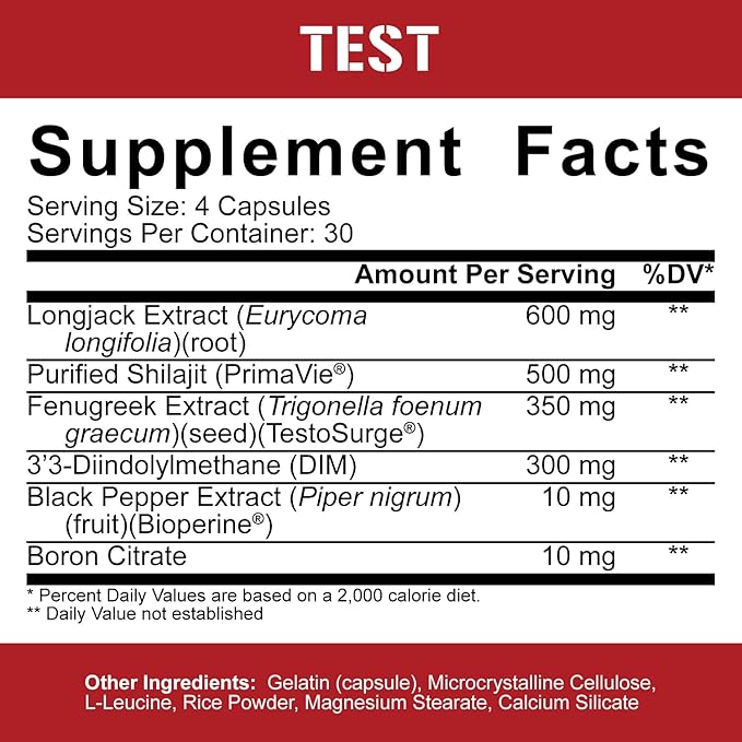 5% Nutrition Rich Piana Test | Natural Testosterone Booster for Men | Muscle Builder, Male Vitality, Energy & Stamina | Tongkat Ali (Longjack), Shilajit, Fenugreek, DIM, Boron | 120 Capsules