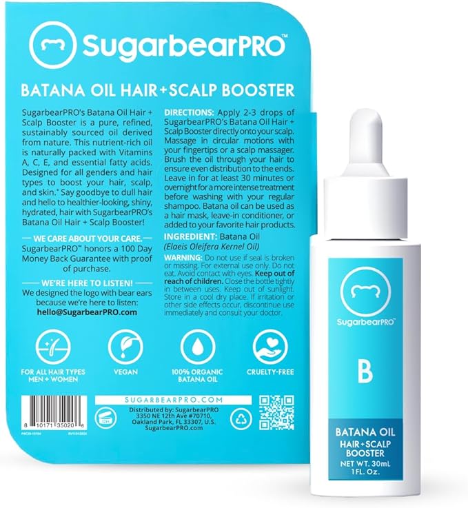 Sugarbear Hair Vitamin Gummy 2 Month Supply & 1 Pure Batana Natural Hair Growth Oil-Extra Strength Biotin 6000mcg, Women, Men, Vegan Vitamin B12, MSM, Inositol, Elderberry, Kosher, Halal, Cruelty-Free