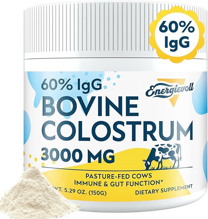 Bovine Colostrum Supplement Powder - 60% IgG 3000 mg for Gut, Hair Growth, Beauty, and Immune, Easy to Mix, Unflavored (50 Servings)
