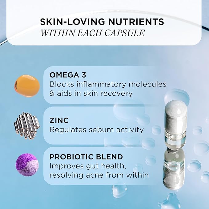 ZitSticka Vitamin Acne Supplement for Cystic Acne w/ 30 Natural Caps for Women and Men, Supplements for Hormonal Support, Skin Clarity, Dark Spots - Dermatologist Tested (Skin Discipline)