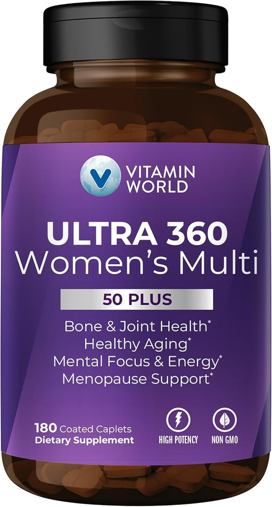 Vitamin World Ultra 360 Multivitamin for Women 50 Plus, Women's 50+ Multivitamin with Minerals & Herbs for Menopause Support, Supplement with Vitamin B, D, E & Zinc for Healthy Aging, 180 Caplets