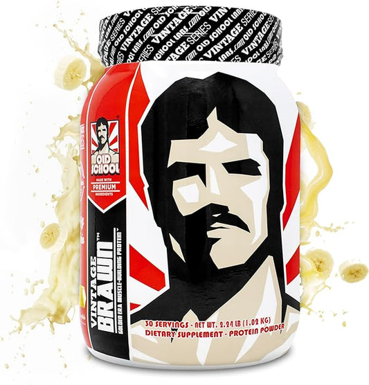 Vintage Brawn – Muscle-Building Protein Powder Isolate for Men & Women – Post-Workout & Anytime Recovery Drink – Premium Protein Isolate Sources: Egg, Milk, Beef – Banana Milkshake Flavor - 30 Scoops