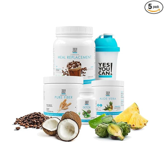 Yes You Can! Detox Plus Kit, Daily Cleanse Pure Fiber Meal Replacement, Drink Mix, Shake Booster and Supplement, Body Cleanse Kit for Women, Daily System Cleanse - Coffee, Aloe Vera Peach Lemonade