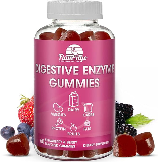 Digestive Enzymes Chewable Gummies for Kids and Adults: Helps Food Intolerance, Bloat, and to Digest Dairy, Carbs, Veggies, Protein, Fruit -Amylase Protease Lipase Lactase- Vegan Gummies. 60 Count