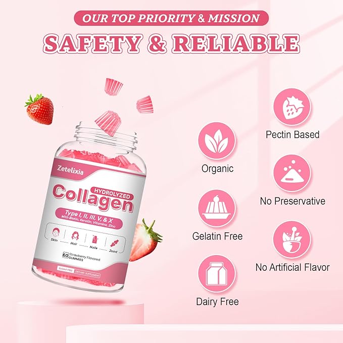2 Pack Sugar Free Collagen Gummies for Women Men, 5000mg Hydrolyzed Collagen Peptide I,II,III,V,X with 15000mcg Biotin, Keratin, Vitamin C A B D E for Skin Hair Nails Joints, Immunity Energy Digestion