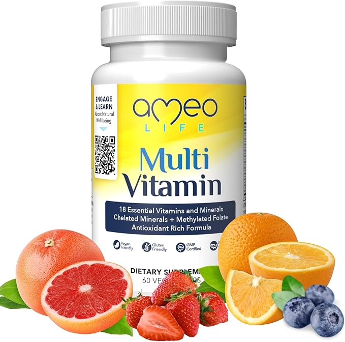 Chelated Daily Multivitamins for Adult Men and Women - Multi Vitamin Supplement with Zinc, Biotin, Iodine, Chromium, Manganese and Vitamins A, B6, B12, C, D and E - 60 Capsules