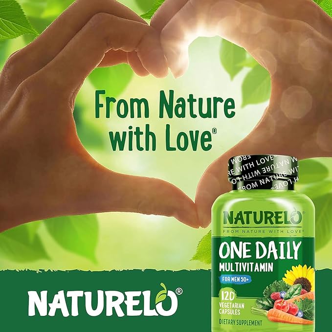 NATURELO Mens Multivitamins for Men 50+ - One Daily Multivitamin for Men with Vitamins, Minerals & Organic Whole Foods, Boost Energy & Health, Non-GMO, 120 Vegetarian Capsules