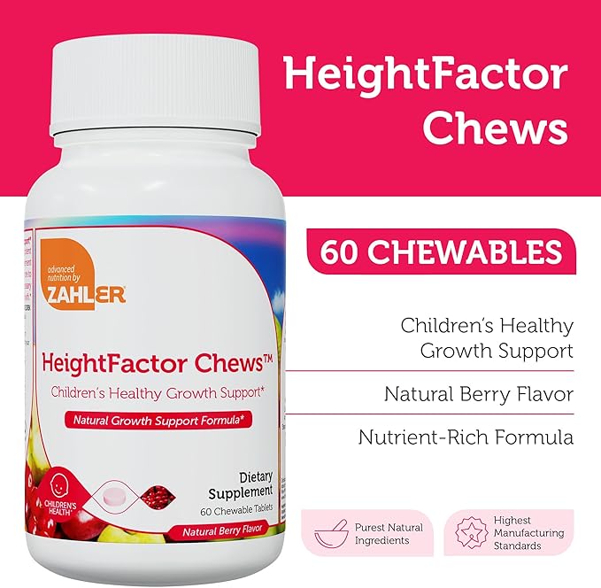 Zahler HeightFactor Chewable Tablets - Natural Kids Height Growth Supplement for Children Age 4+ Doctor Formulated Height Increase Maximizer to Grow Taller - Natural Growth Support Formula, 60 Count