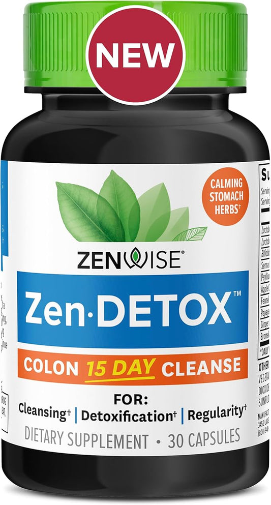 Zenwise Health 15 Day Cleanse – Detox & Colon Cleanse for Men & Women, Gut Cleanse Detox Pills for Digestive Health with Psyllium Husk, Senna Leaf, Bromelain, Ginger, ACV, and Probiotics - 30 CT
