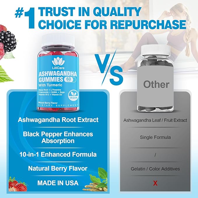 2 Pack Ashwagandha Gummies for Immune Support, 2000mg Organic Ashwa Root Extract Supplement for Women & Men - 120 Count