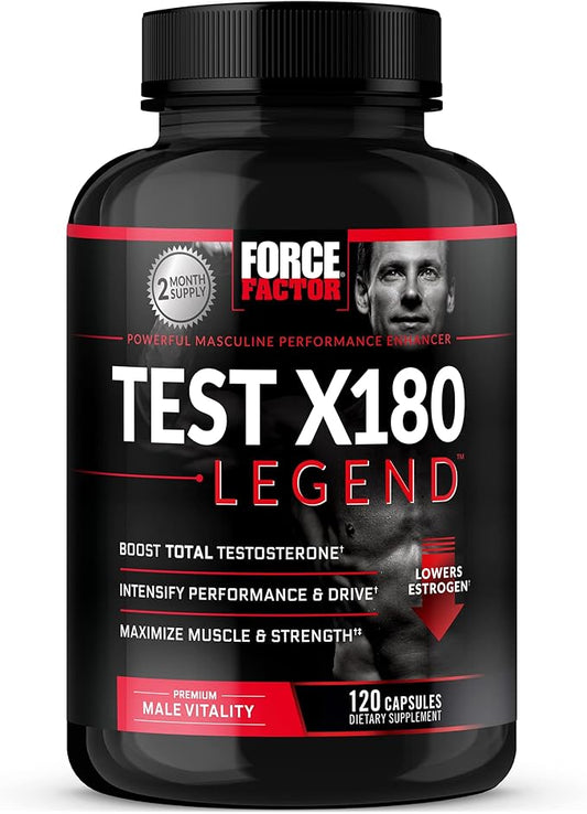 FORCE FACTOR Test X180 Legend Testosterone Booster for Men to Build Muscle & Strength, Performance, Testosterone Supplement for Men’s Health, Testosterone Support, 120 Capsules