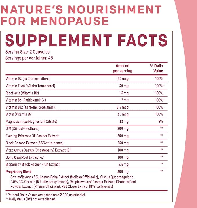 20-in-1 Menopause Supplements for Women - Dim Supplement Women - Estrogen Supplement for Women - Black Cohosh for Hot Flashes Menopause Relief for Women - Perimenopause Supplements Women, 90 ct