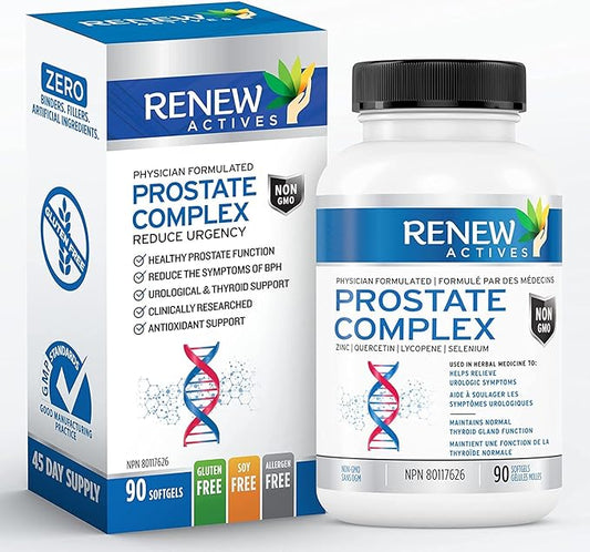 Renew Actives Prostate Complex Supplements – Formula for Prostate, Thyroid, Eye Health & Immune System – Antioxidant Blend for Men’s Wellness – 90 Softgels – Made in Canada