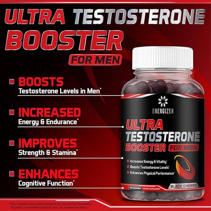 8in1 Testosterone Booster for Men with Tongkat Ali, Fenugreek, Ashwagandha and Magnesium - Improve Libido & Hormonal Balance, Non GMO Made in the USA, Black Cherry, 120 Count Gummies for Men