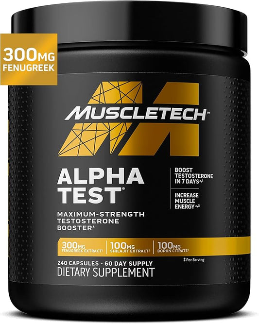 MuscleTech Testosterone Booster for Men, MuscleTech AlphaTest, Tribulus Terrestris & Boron Supplement, Max-Strength ATP & Test Booster, Daily Workout Supplements for Men, 240 Pills (Package May Vary)