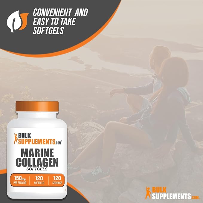 BulkSupplements.com Marine Collagen Softgels - Collagen Supplement, Collagen for Women & Men, 150mg of Collagen - Gluten Free, 1 Softgel per Serving, 120 Count (Pack of 1)