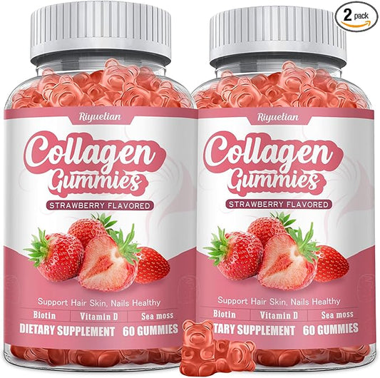 2 Pack Collagen,15000mcg Biotin & 1000mg Irish sea Moss, Collagen for Hair Skin Nails & Joints, Anti Aging - Women & Men Kids, Adults - 120 Vegan