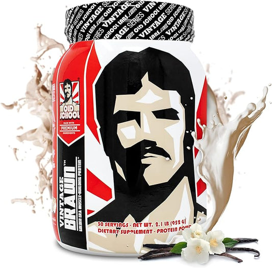 Vintage Brawn – Muscle-Building Protein Powder Isolate for Men & Women – Post-Workout & Anytime Recovery Drink – Premium Protein Isolate Sources: Egg, Milk, Beef – Vanilla Milkshake Flavor - 2.1 Lbs.